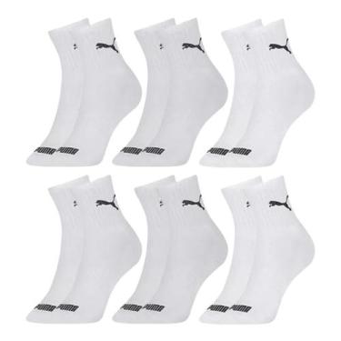 Imagem de Kit 6 Pares Meias Puma Cano Médio Adulto Algodão Original, Branco, 44/