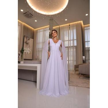 Imagem de Vestido Longo Manga Capa Plissado Madrinha Mãe do Noivo - - Glamoor Fe