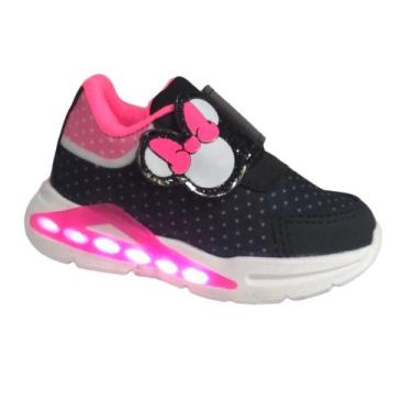 Imagem de Tênis Infantil Feminino Menina Laço Calce Fácil Luz De Led Que Acende 