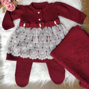 Imagem de Saída maternidade luxo tricô 3 peças - Vestido, manta, calça - Esquina