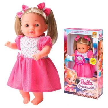 Imagem de Boneca Bella Conversinha 38 Cm Fala Frases Com Cabelo Roupinha Rosa Me