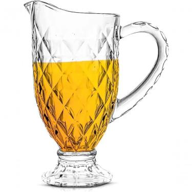 Imagem de Jarra de Vidro Diamante 1,2L para Água e Sucos com Tampa Transparente Base Reforçada Bico Anti Diamante