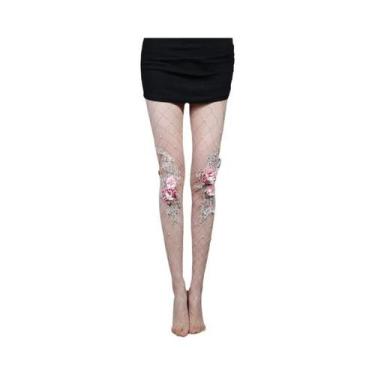 Imagem de Meia-calça De Rede Com Bordado De Flor Rosa, Sexy E Elegante Para Mulh