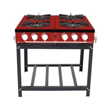 Imagem de Fogão a Gás 4 Bocas de Piso Bravo Multicores BR4B Vermelho com Queimadores Duplos Metalúrgica Venâncio