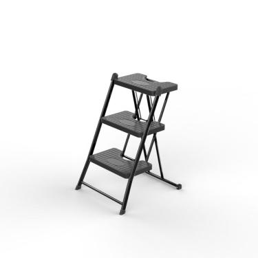 Imagem de Escada Doméstica Alcance 3 Degraus 92cm Plástico Reforçado Preta Dobrável 120kg Anodilar