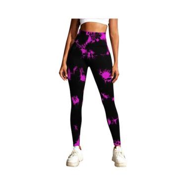 Imagem de Calças De Yoga Femininas Tie Dye De Cintura Alta Sem Costura Com Contr