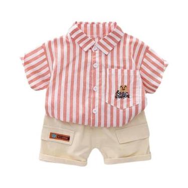 Imagem de Conjunto De Roupa Infantil Masculina De Verão 2 Peças: Camiseta Listra