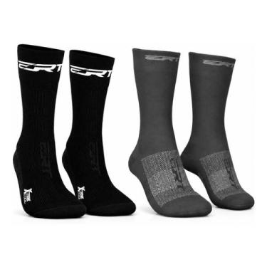 Imagem de Kit meia ciclismo corrida cano médio ERT preta/cinza escuro Cor:Preto/