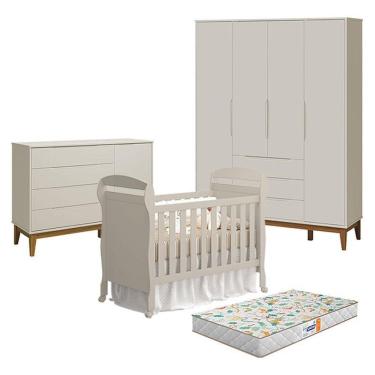 Imagem de Quarto de Bebê Completo Elfe Classic Danny 4 Portas 4 Gavetas MDF Areia Acetinado Reller Móveis