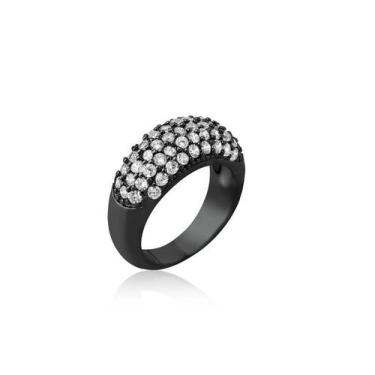 Imagem de ANEL CINCO FILEIRAS DE ZIRCÔNIAS BANHADA A RÓDIO NEGRO - Joia Elegante