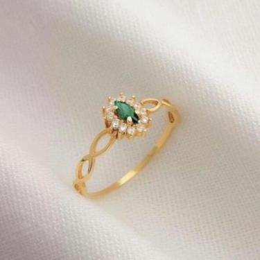Imagem de Anel formatura pedra central colorida - ALBAA JOIAS, Dourado, Verde, 1