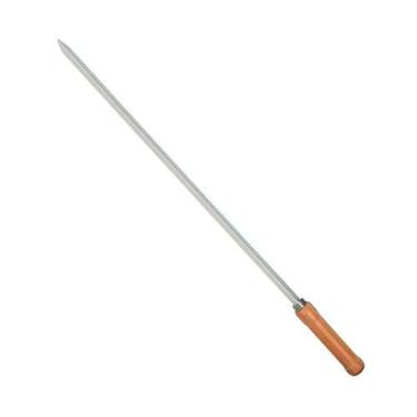 Imagem de Espeto para Churrasco Espeto Simples 75cm Cromado Lâmina de Aço com Acabamento em Cromo Cabo de Madeira Cinza Mor