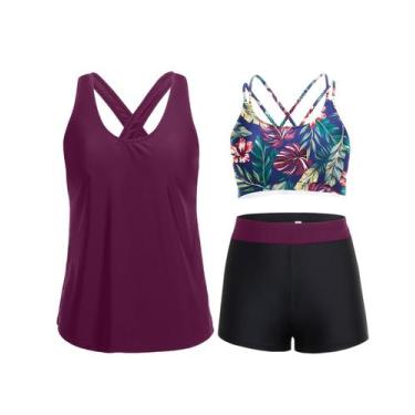 Imagem de Holipick Conjunto de Maiô Tankini Roxo 3 Peças GG