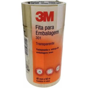 Imagem de Kit 4 Fita Adesiva 301 Embalagem 3M Transparente 48MM X 50M