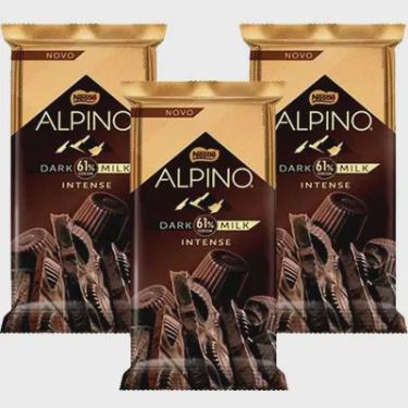 Imagem de Tablete Alpino Intense 61% Cacau Amargo Cremoso contendo 3 barras de 85g cada