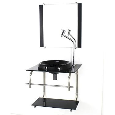 Imagem de GABINETE DE VIDRO 40CM INOX MARMORE PRETO COM TORNEIRA METAL CROMADA