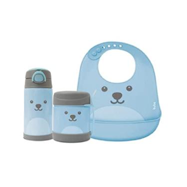 Imagem de Kit Pote C/Talher Garrafa Térmica e Babador Gumy Azul