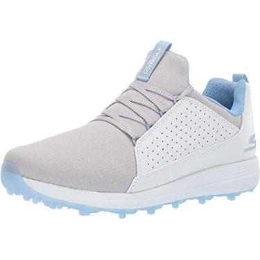 Imagem de Skechers Sapato de golfe feminino Max Mojo Spikeless, Branco/Cinza/Azul, 6.5