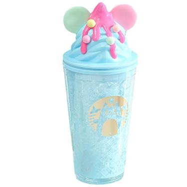 Imagem de seelucky Copo de viagem de gato sorvete com canudo copo de bebida congelador caneca gelada piquenique presente de festa de aniversário (azul creme gato, 450 ml)