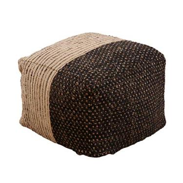 Imagem de SARO LIFESTYLE Oliver Collection Puff de piso de dois tons, 50,8 x 50,8 x 35,5 cm, preto