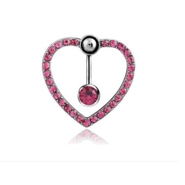 Imagem de Piercing Umbigo Invertido Coração Azul Branco Rosa Stras