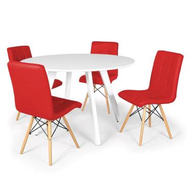 Imagem de Conjunto Mesa de Jantar Redonda Amanda Branca 120cm com 4 Cadeiras Eiffel Gomos - Vermelho
