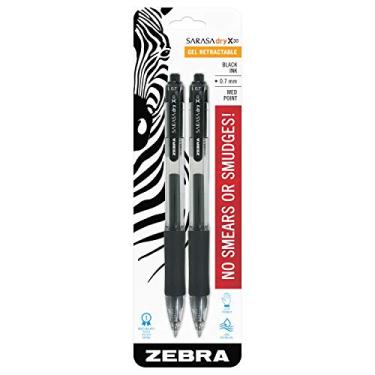 Imagem de Zebra Pen Caneta de gel retrátil Sarasa Dry X20, ponta média, 0,7 mm, tinta preta, pacote com 2 (embalagem pode variar)