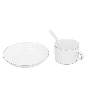 Imagem de Conjunto de xícaras de café, conjunto de pires de café com leite 4 conjuntos de canecas china para beber café cappuccino café café latte preservação de calor lavável à máquina
