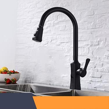 Imagem de Torneiras de cozinha quadradas pretas com alça única, torneira de cozinha de furo único giratória de 360 ​​graus, torneira misturadora de água, 866388 preto, China