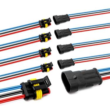 Imagem de LanHong Plugue conector elétrico impermeável de 3 pinos 16 AWG para carro com fio AWG, pacote com 5