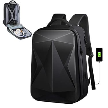 Imagem de Mochila para laptop à prova d'água carregamento USB bolsa de viagem de negócios capa dura grande capacidade mochila casual para computador de 15,6 polegadas, preta, 47 * 31 * 19 cm