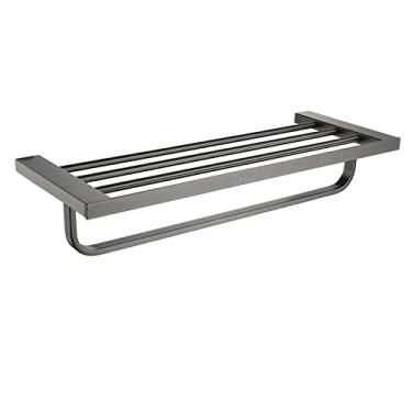 Imagem de Toalheiro de aço inoxidável acessórios de banheiro escovado ouro parede trilho de montagem toalheiro cabide de prateleira preto fosco cromado, toalheiro cinza SQ