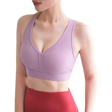 Imagem de Tingpai Sutiã de ioga fe no espo vo com gola em v malhação sem fio colete casual