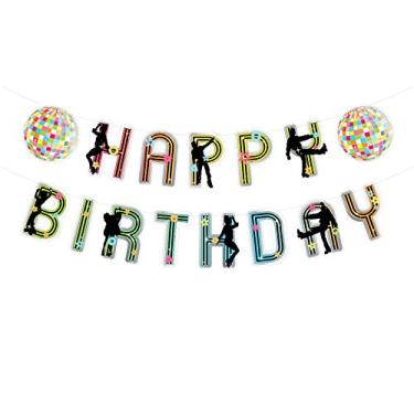 Imagem de Faixa de Feliz Aniversário para Tema de Discoteca Decoração de Festa de Aniversário, Tema dos Anos 70 Dançarinos Febre Festa Bunting Supply, Decoração de Festa Discoteca Anos 70