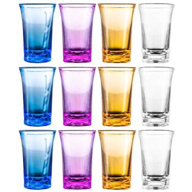 Imagem de 12 peças de copos de uísque coloridos para degustação de vinhos, tequila, atirador, dosador de coquetel, jigger, destilados e licores, compatível com 6 dispensadores e suporte de copos de shot