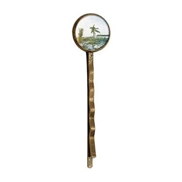 Imagem de Ocean Sand Beach Pinheiro Árvore Mar Retro Metal Hair Bobby Pin Headwear
