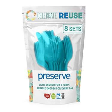 Imagem de Preserve Rusável, lavável na lava-louças, livre de BPA, talheres em movimento feitos de plástico reciclado nos EUA, conjunto de 24 peças, azul aqua, 11616