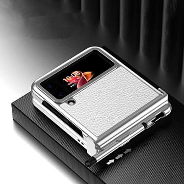 Imagem de Capa de couro anti-queda acessórios para celular para Samsung Galaxy Z Flip 4 5G Flip4 Flip3 Flip 3 Zflip4 Capa dobrável antiderrapante, prata e branco, para Samsung Z Flip 4
