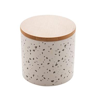 Imagem de Lyor POTICHE DE CERÂMICA C/TAMPA DE BAMBU GRANILITE BRANCO 10x10x10cm
