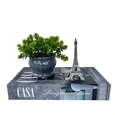 Imagem de Rio Tijucas - Decoração Sala Livro Caixa + Vaso Cinza + Enfeite Torre Eiffel Prata - Moderno e Sofisticado - Conjunto Decorativo