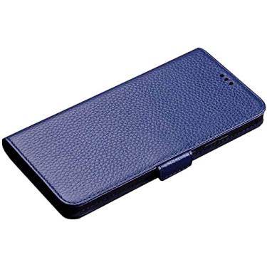 Imagem de KAPPDE Capa de telefone carteira de couro magnético, capa fólio magnética com padrão de lichia para Apple iPhone 13 Pro Max (2021) [Suporte de cartão] [Suporte] (Cor: Azul)