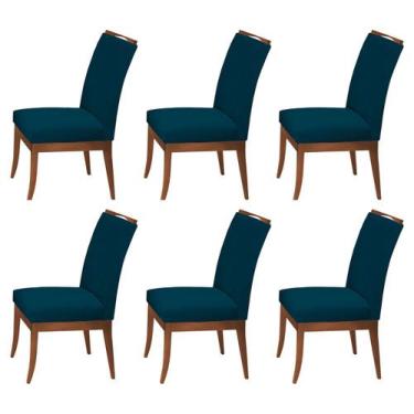 Imagem de Conjunto 6 Cadeiras Sala De Jantar Lana Veludo Azul Marinho - Rimac