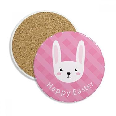 Imagem de Caneca porta-copos com estampa de coelhinho Happy Easter Festival Caneca de proteção de mesa Pedra absorvente