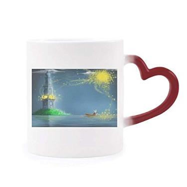 Imagem de Caneca Silent Night Lighthouse Fada Pintura sensível ao calor Caneca vermelha que muda de cor