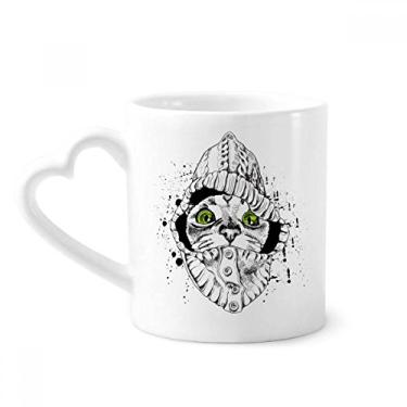 Imagem de Suéter branco cabeça de gato protege animal amante caneca café cerâmica copo coração vidro