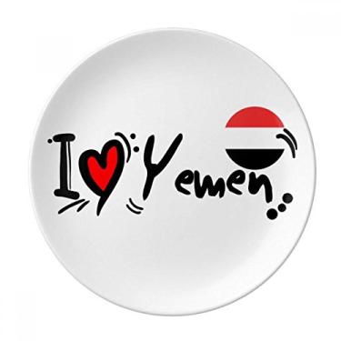Imagem de I Love Yemen Bandeira da Palavra Amor Coração Ilustração Prato Decorativo Porcelana Salver Prato de Jantar