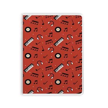 Imagem de Caderno de anotações pretas e notas musicais, capa de goma vermelha, diário de capa macia