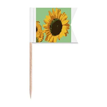 Imagem de Girassol russo ensolarado Art Deco, presente moderno com bandeiras de palito de dentes, marcação de etiquetagem para bolo de festa, comida de queijo