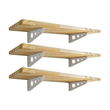 Imagem de KIT 3 Prateleiras Estante 60x20 Reta Painel Pinus Nicho Quarto Sala + Mão Francesa Cantoneira Branco