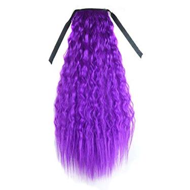Imagem de Clipe de rabo de cavalo encaracolado fofo colorido em peruca de 24 polegadas amarração Afro espessa extensão de rabo de cavalo roxo